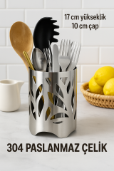 Paslanmaz Mutfak Tezgah Üstü Dik Kaşıklık, Dekoratif Organizer - 304 Paslanmaz Çelik - Paslanmaz Mutfak Tezgah Üstü Dik Kaşıklık
